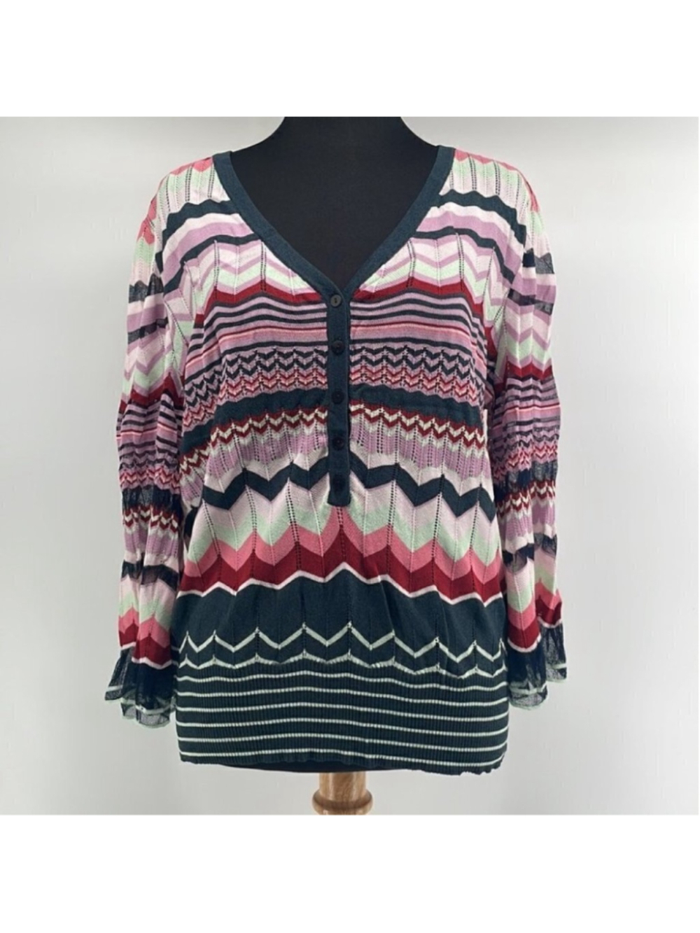 anthropologie Aldo Martins zig zag light weight button up sweater chevron sz m